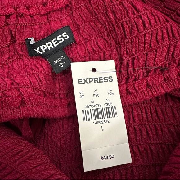NWT Express Flowy Ruffle Short Sleeve Open Back Smocked Blouse Red Size L $49.90 - Picture 8 of 10